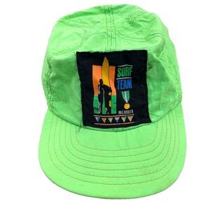 Vintage Surfing Hat Cap Stretch Fit Youth Boys 90s Nylon Surf Club Neon Green
